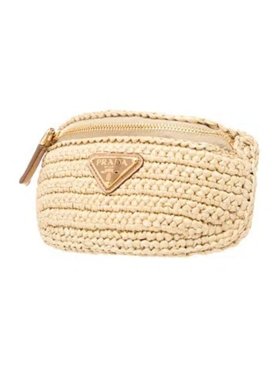 Pre-owned Prada Raffia Wrist Pouch In Neutral