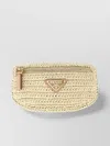 Prada Raffia Wrist Pouch With Adjustable Fabric Strap