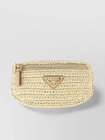 Prada Raffia Wrist Pouch With Adjustable Fabric Strap