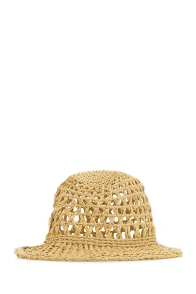 Prada Rafia Bucket Hat In Neutral