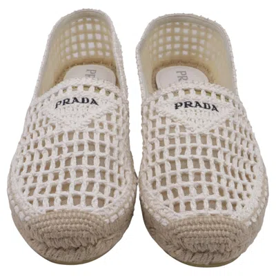 Pre-owned Prada Rafia Logo Espadrilles In White Raffia