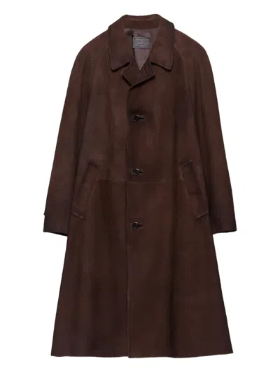 PRADA RAGLAN-SLEEVE SUEDE COAT
