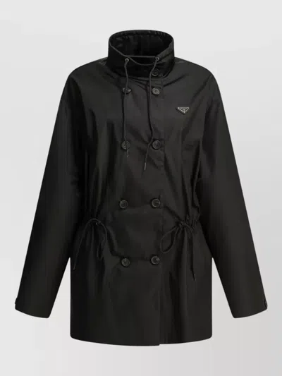 Prada Raincoat Adjustable Drawstring Waist Double Breasted In Blue