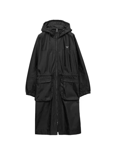 Prada Rainproof Re-nylon Parka Coat In Black