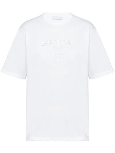 Prada Raised-logo Cotton T-shirt In Nero