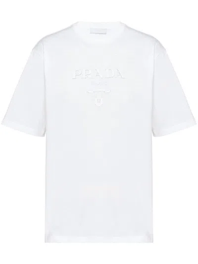 Prada Raised Logo Round-neck T-shirt In White