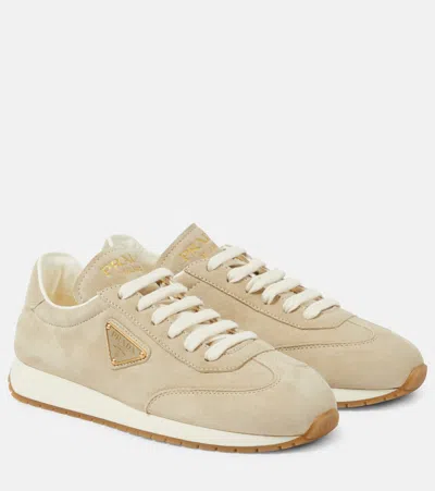 Prada Rank Suede Trainers In Neutrals