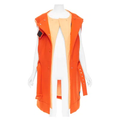 Pre-owned Prada Rare  2018 Runway Orange Virgin Wool Belted Puffer Lined Long Vest It38 Xs
