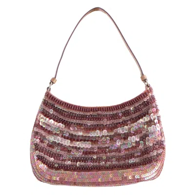 Pre-owned Prada Raso Vintage Sequin Embellished Petals Mauve Pink Shoulder Bag