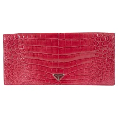 Pre-owned Prada Raspberry Pink Crocodile Long Flap Clutch Bag