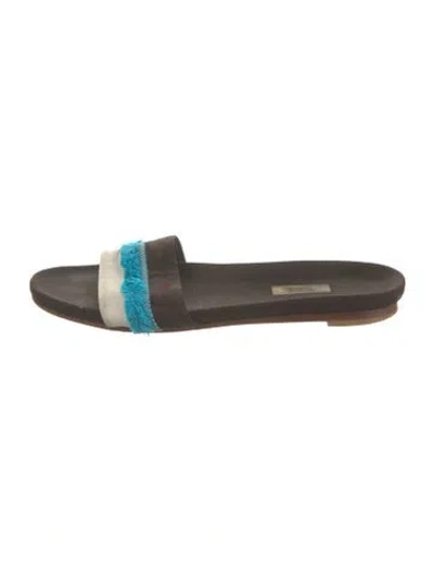 Pre-owned Prada Raw-edge Trim Slides In Brown