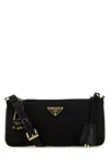 Prada Small Re-nylon And Leather Shoulder Bag With Padlock In Black
