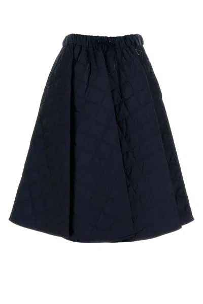 Prada Renylon Aline Skirt Quilted Texture Waistband In Blue