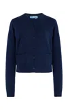 Prada Navy Blue Cashmere Cardigan In Blue