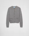 Prada Ribbed Trim Cashmere Cardigan In Gray
