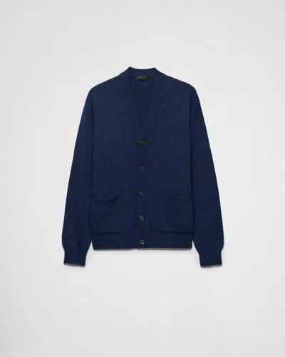 Prada Strickjacke Aus Re-kaschmir In Indigoblau