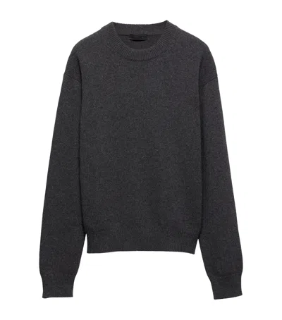 Prada Re-cashmere Crew-neck Sweater In Blue