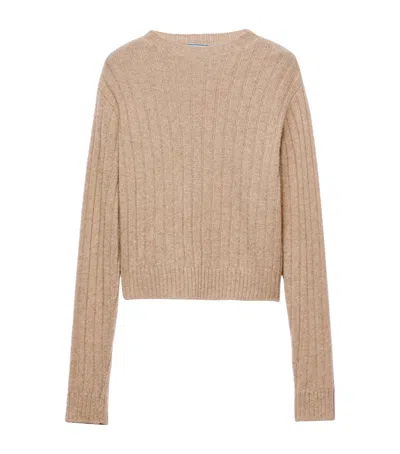 Prada Re-cashmere Cropped Sweater In Brown