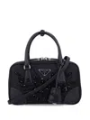 Prada Triangle Logo-embroidered Top Handle Bag In Black
