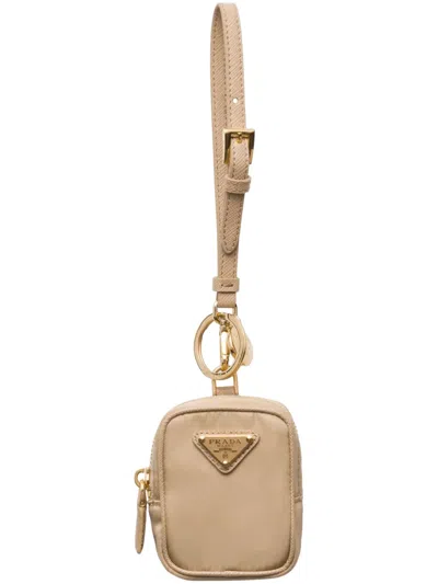 Prada Beige Re-edition 1978 Keychain In Brown