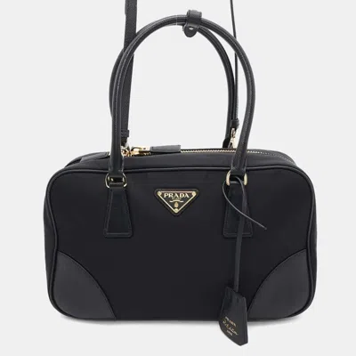 Pre-owned Prada Re-edition 1978 Medium Double Handle Bag Nylon Saffiano Leather Black
