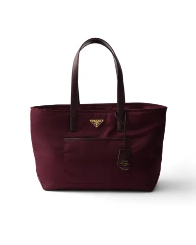 Prada Re-edition 1978 Medium Re-nylon And Saffiano Leather Tote Bag In Burgundy