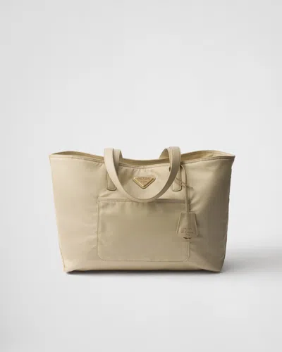 Prada Re-edition 1978 Medium Re-nylon And Saffiano Leather Tote Bag In Desert Beige