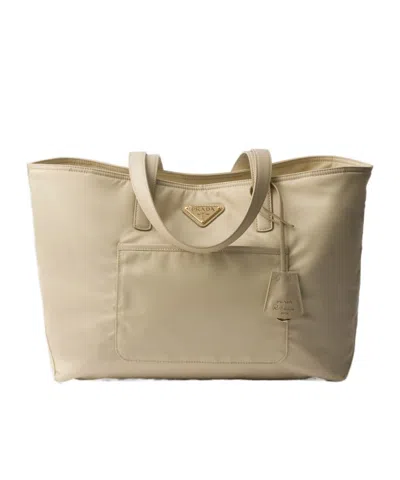 Prada Re-edition 1978 Medium Re-nylon And Saffiano Leather Tote Bag In Desert Beige
