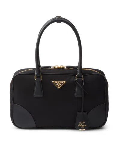 Prada Women's Re-edition 1978 Medium Re-nylon And Saffiano Leather Two Handle Bag In Black