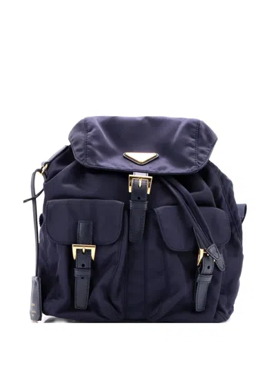 Pre-owned Prada Re-edition 1978 Pocket Re-nylon With Saffiano Leather Small Backpack In Blue