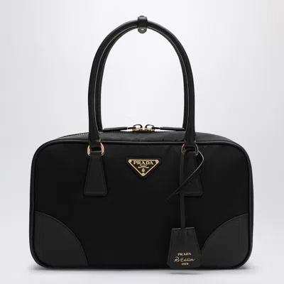 Prada Re-edition 1978 Re-nylon And Saffiano Medium Black Top Case In Sughero