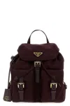 Prada Bordeaux Re-nylon Backpack With Golden Hardware In Burgundy