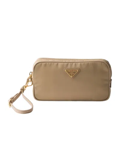 Prada Re-edition 1978 Re-nylon And Saffiano Leather Pouch In Camel Brown