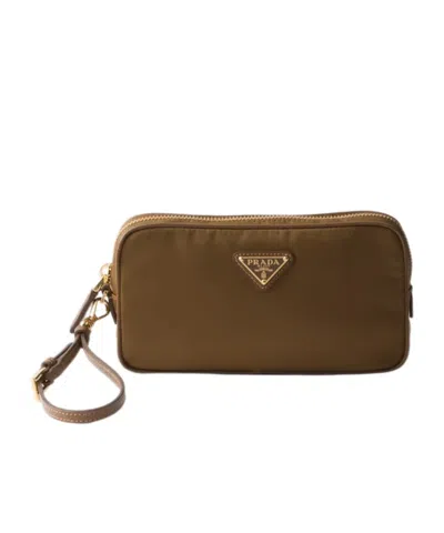 Prada Re-edition 1978 Re-nylon And Saffiano Leather Pouch In Cork Beige