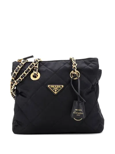 Pre-owned Prada Re-edition 1995 Chain Quilted Re-nylon Small Tote Bag In Black