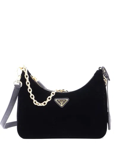 Pre-owned Prada Re-edition 1995 Hobo Velvet Mini Shoulder Bag In Black