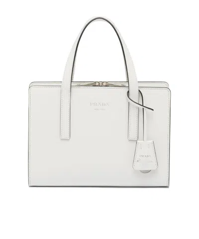 Prada Re-edition 1995 Brushed-leather Mini Handbag In White