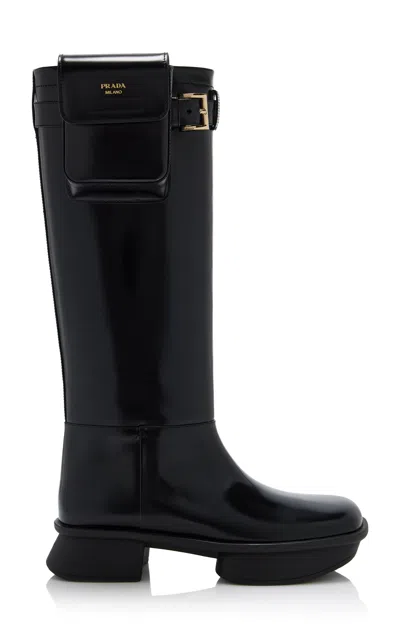 Prada Re-edition 1999 Equal Leather Knee Boots In Black
