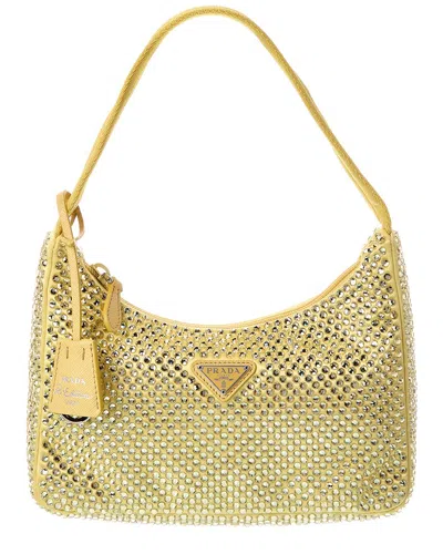 Prada Re-edition 2000 Crystals Satin Mini Bag In Gold