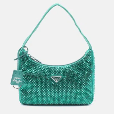 Pre-owned Prada Re-edition 2000 Handbag Fabric Rhinestone Green