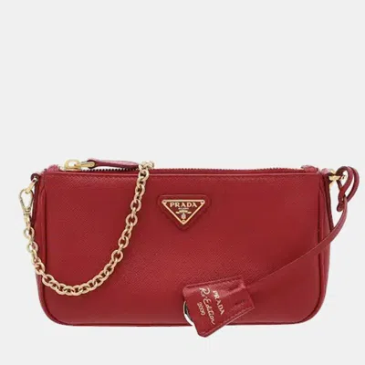 Pre-owned Prada Re -edition 2000 Mini Rosso Saffiano Leather Chain Shoulder Bag In Red