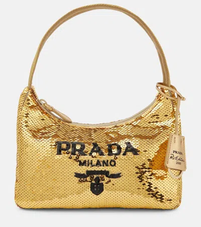 Prada Re-edition 2000 Mini Shoulder Bag In Platino+nero