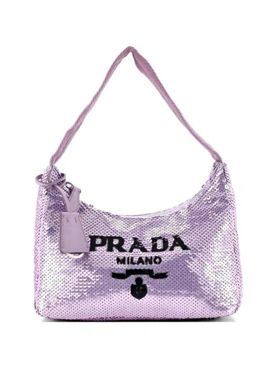 Pre-owned Prada Re-edition 2000 Sequins Mini Hobo Bag In Purple