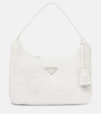 Prada Re-edition 2000 Shearling Shoulder Bag In White