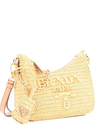 Pre-owned Prada Re-edition 2000 Shoulder Bag Raffia Mini Hobo Bag In Brown