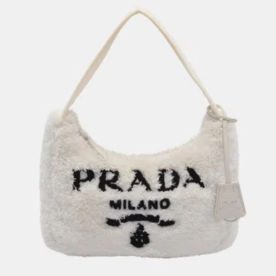 Pre-owned Prada Re-edition 2000 Spugna Mini Bag Handbag Fabric Off White