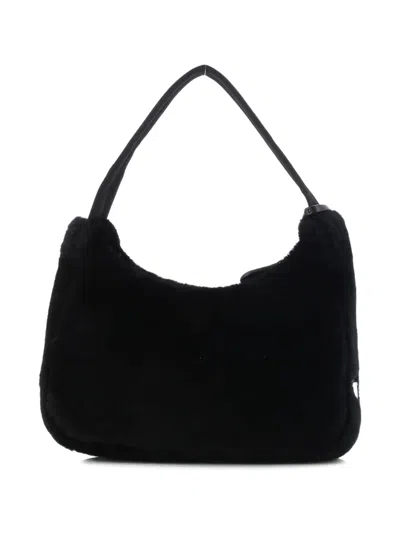Pre-owned Prada Re-edition 2000 Terry Cloth Mini Hobo Bag In Black