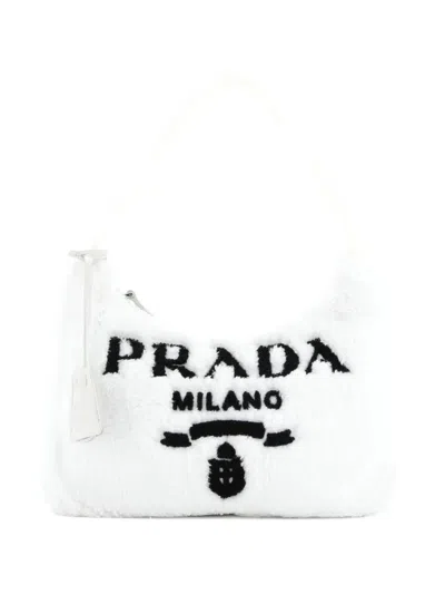 Pre-owned Prada Re-edition 2000 Terry Cloth Mini Hobo Bag In White