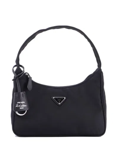 Pre-owned Prada Re-edition 2000 Tessuto Mini Hobo Bag In Black