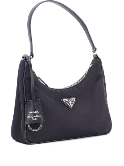 Pre-owned Prada Re-edition 2000 Tessuto Mini Hobo Bag In Black